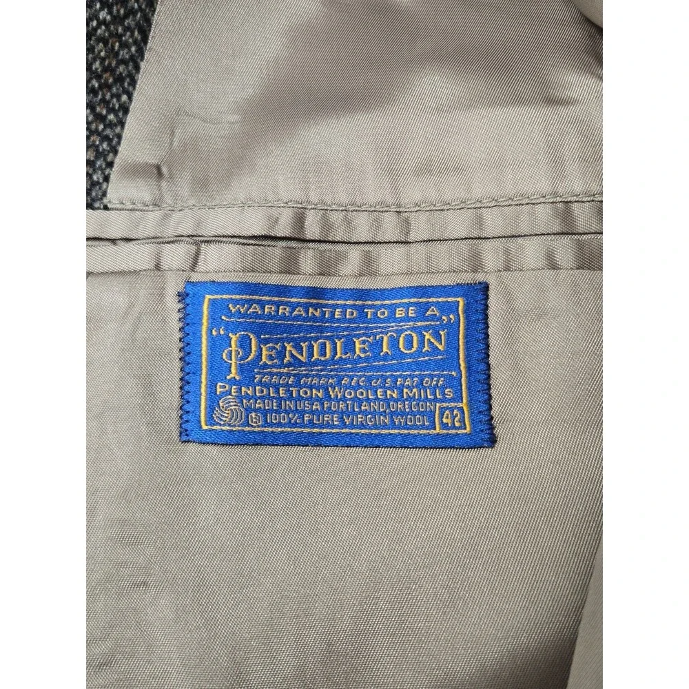 Pendleton Vintage Wool Western Jacket 42 Herringbone Suede Yoke Elbow Patches